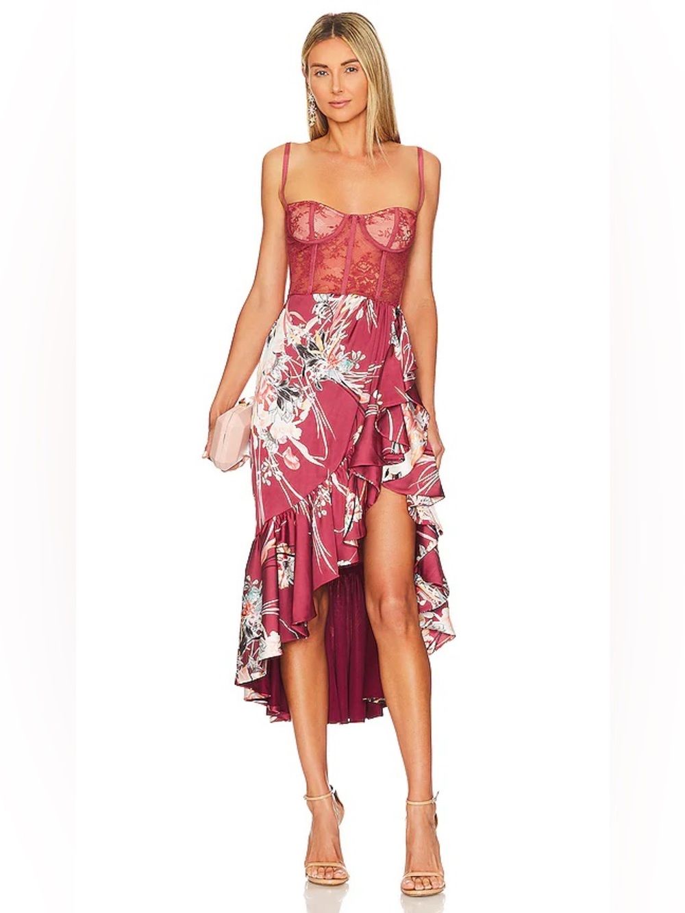Katie May Take A Sip Burgundy Floral Corset Ruffle Dress Small NWT
